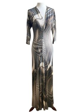 Vintage Frederick’s of Hollywood Bodycon Maxi Dress Y2K Optical Print Stretch”
